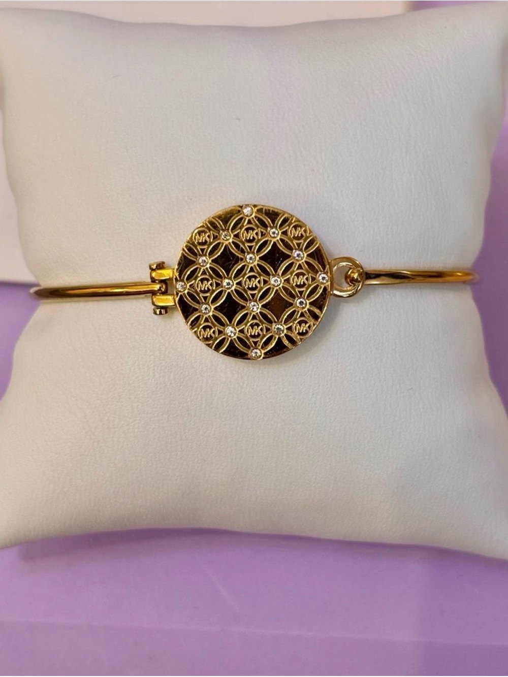 Michael Kors Gold MK Logo Pave Bangle Bracelet NWT w/ Box Size 7